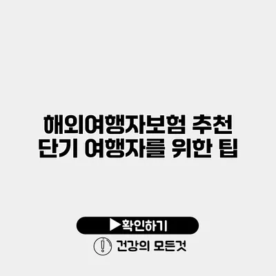 해외여행자보험 추천 단기 여행자를 위한 팁