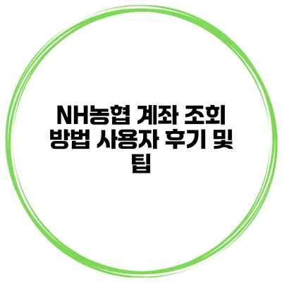 NH농협 계좌 조회 방법 사용자 후기 및 팁