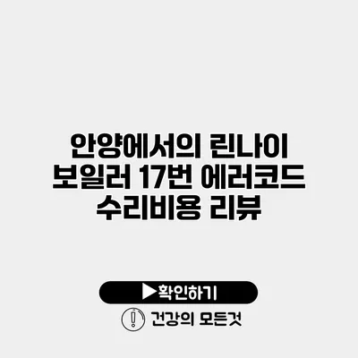 안양에서의 린나이 보일러 17번 에러코드 수리비용 리뷰